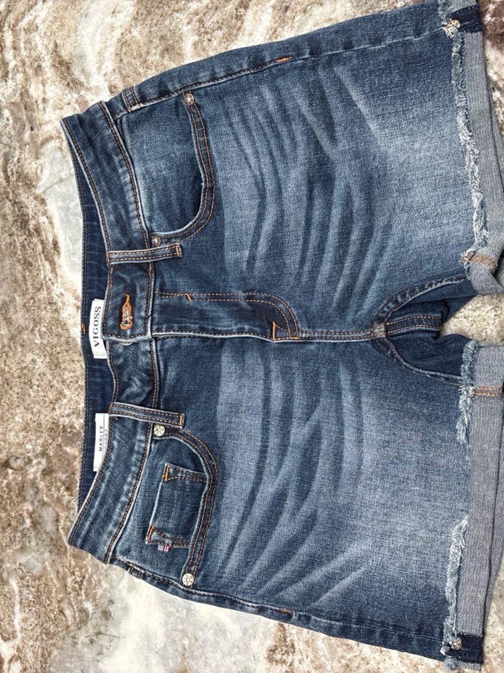 Vigoss Women's Dark Blue Distressed Denim Shorts